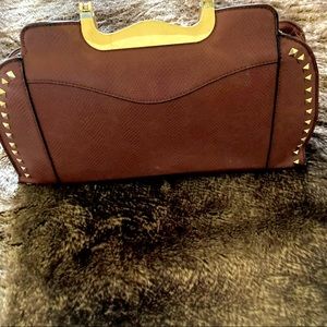 Brown vegan leather purse with gold hardware
